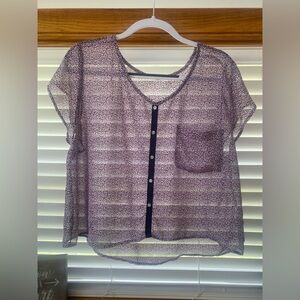 GARAGE Purple and black cheetah print sheer blouse, size medium